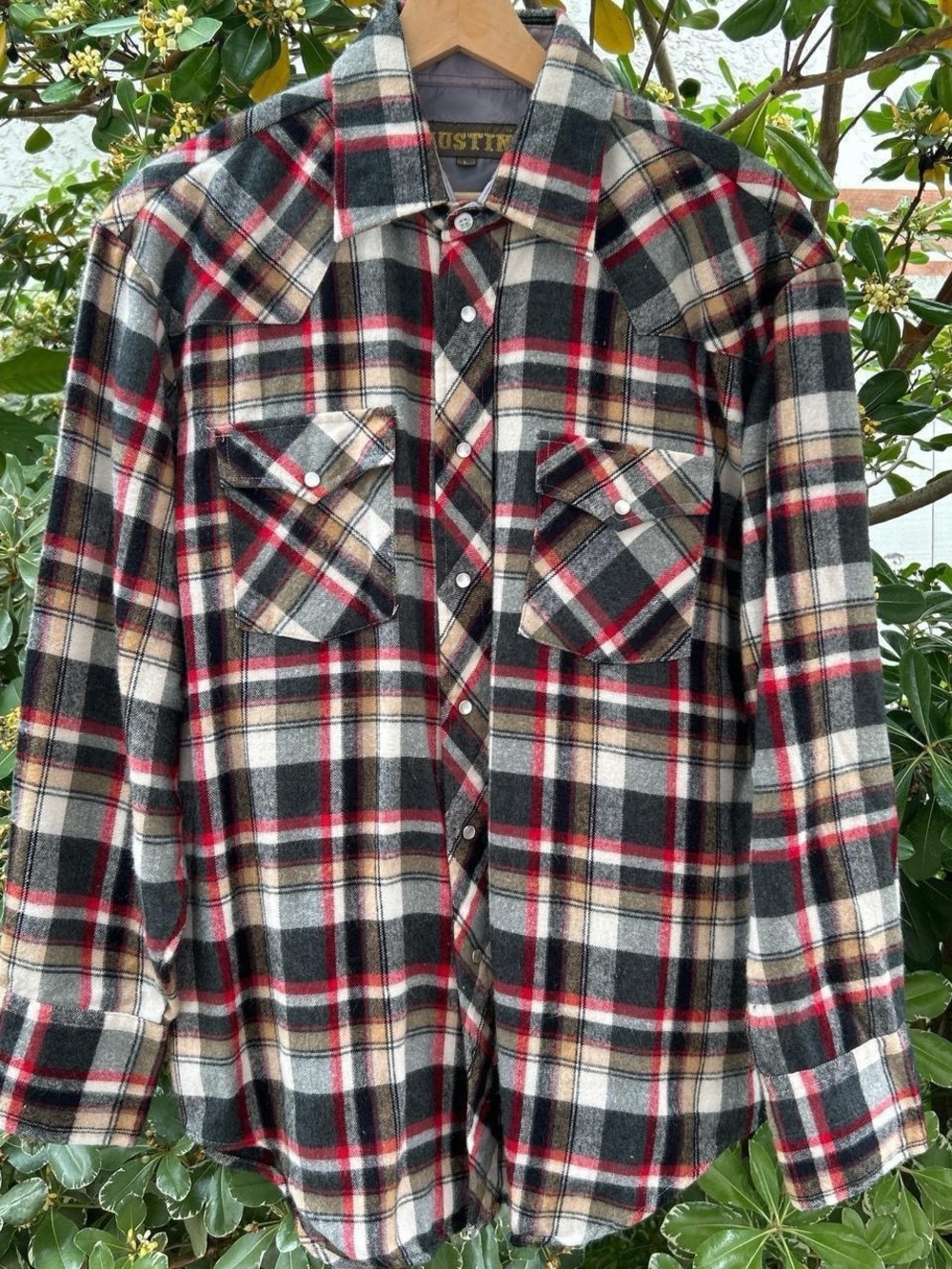 Vintage Y2K Austin Plaid Pearl Snap Western Flannel Shirt Large